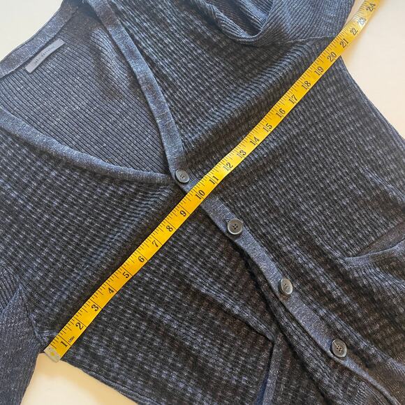 John Varvatos Button Cardigan Mens Large Navy Blue Mixed Stitch V-Neck Sweater - Picture 7 of 8